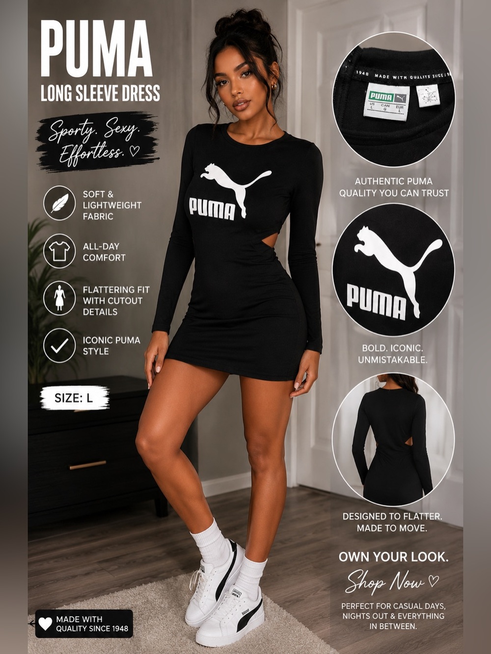 Puma Long Sleeve Cutout Mini Dress - size Large